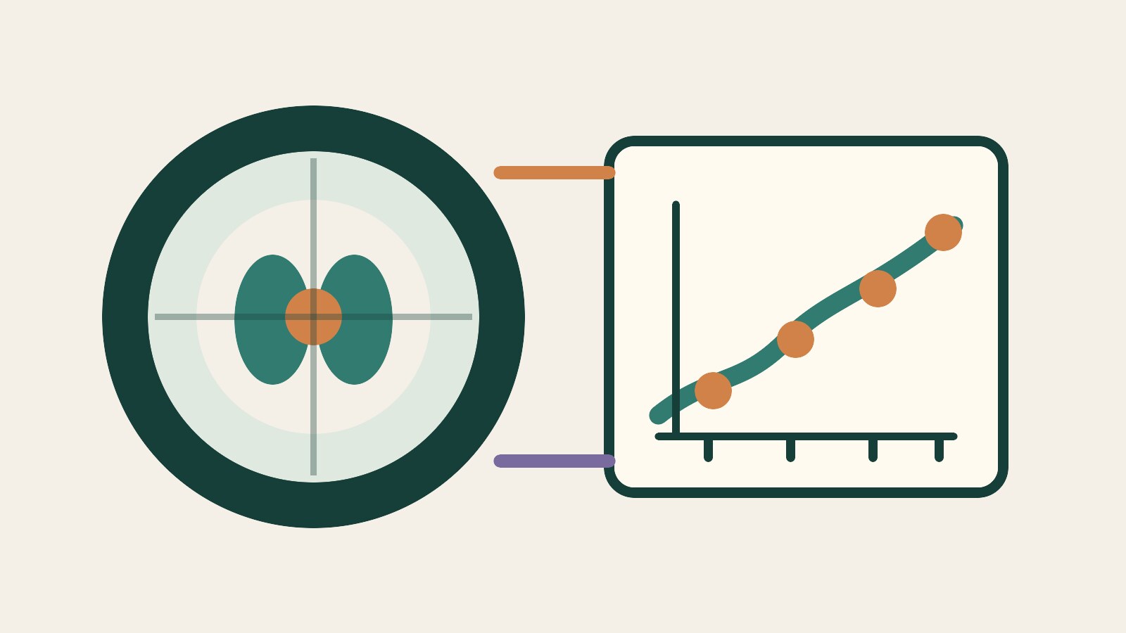 Abstract editorial graphic pairing a stylized CT cross-section with an unlabeled rising association curve.