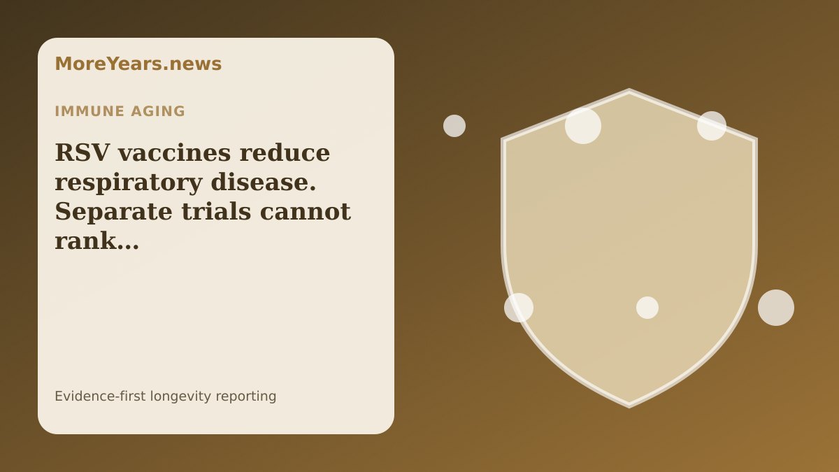 Abstract MoreYears.news editorial illustration for “RSV vaccines reduce respiratory disease. Separate trials cannot rank them”.