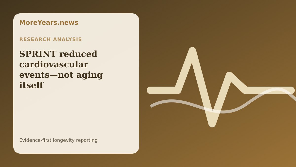 Abstract MoreYears.news editorial illustration for “SPRINT reduced cardiovascular events—not aging itself”.