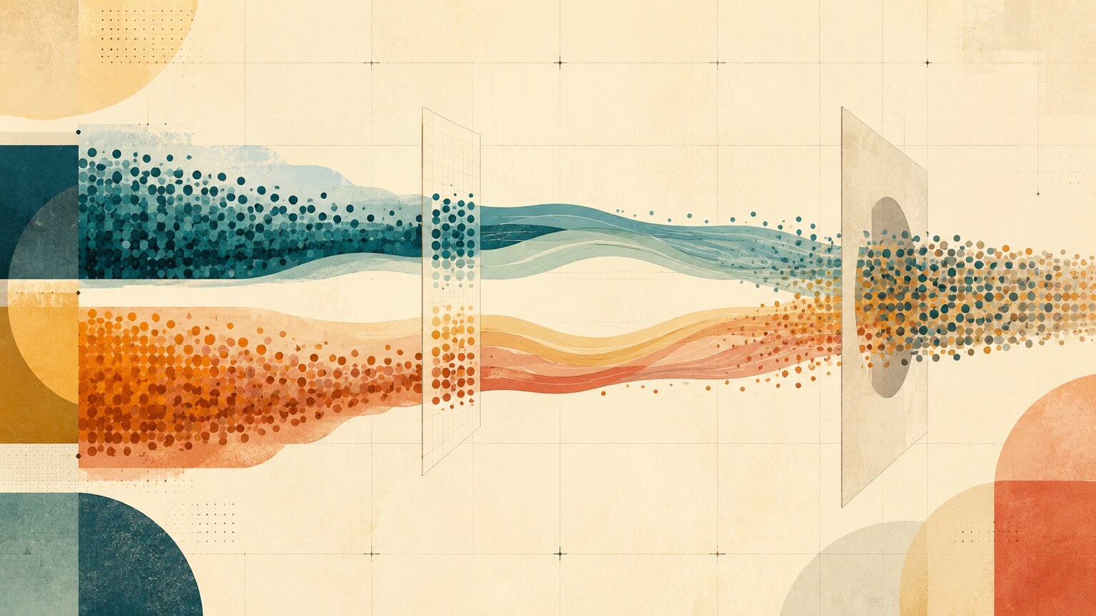 Abstract editorial illustration with a measured pathway, activity markers and a separate cardiovascular endpoint line that does not converge.